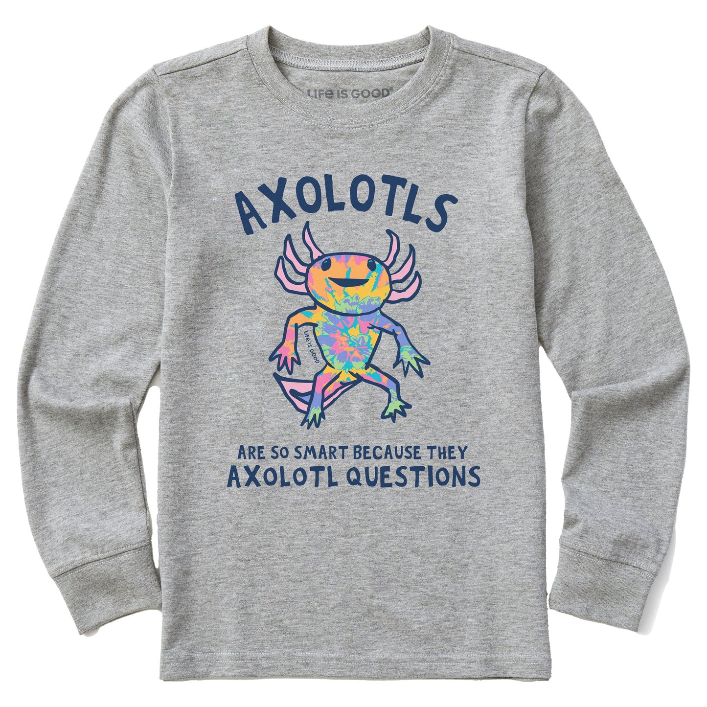 Kids Tie Dye Axolotl Questions Long Sleeve Crusher Tee