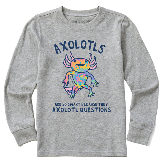 Kids Tie Dye Axolotl Questions Long Sleeve Crusher Tee