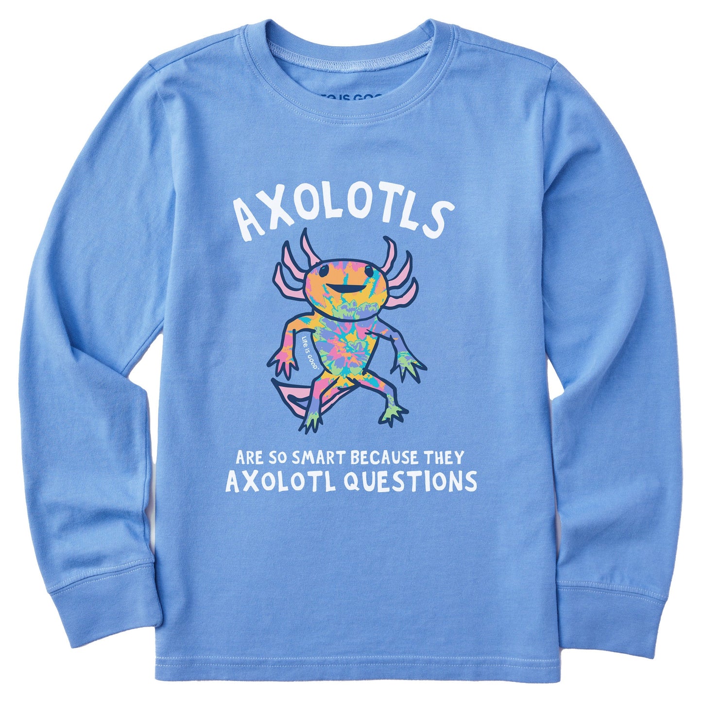 Kids Tie Dye Axolotl Questions Long Sleeve Crusher Tee