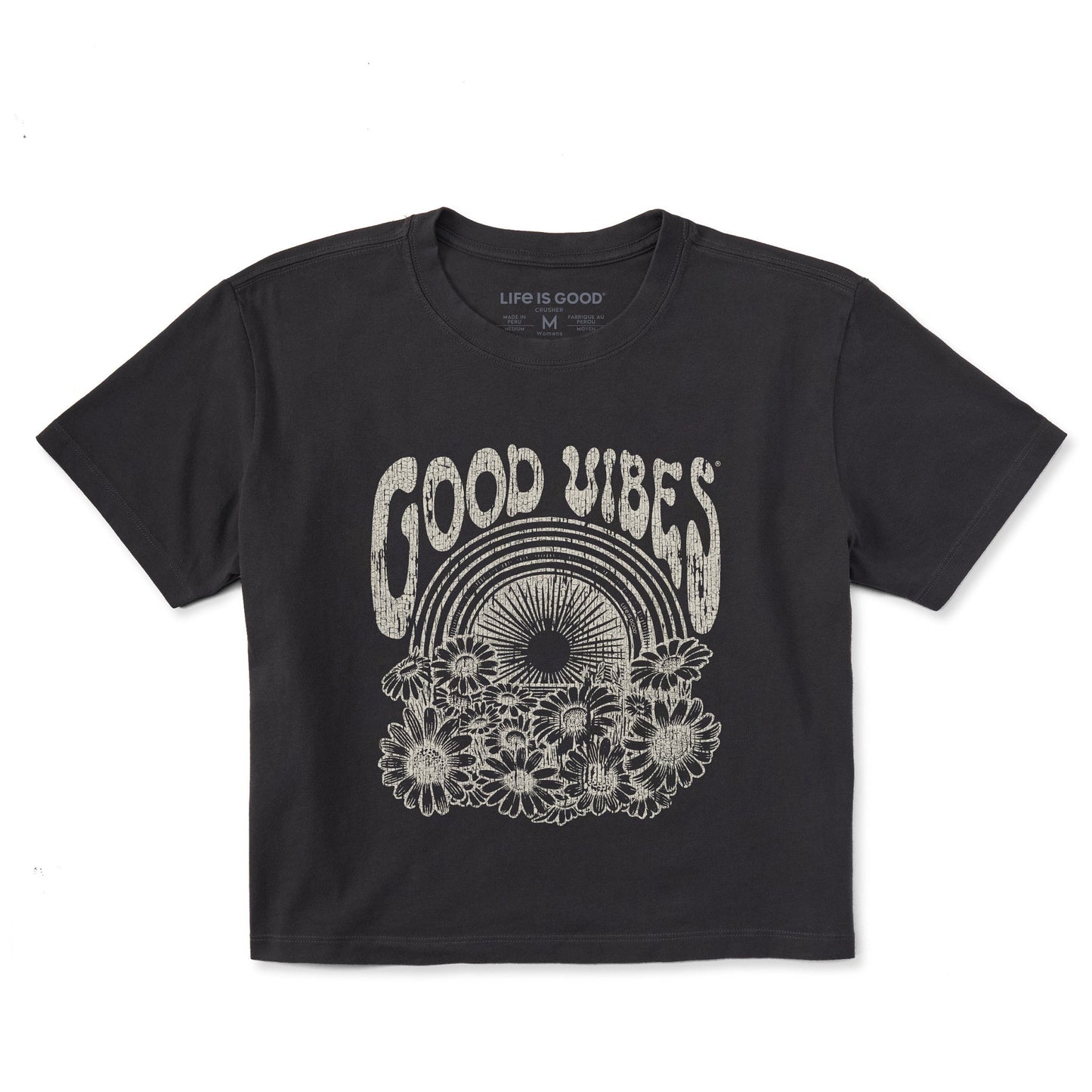 Women's Good Vibes Flowers Short Sleeve Crusher Boxy Tee