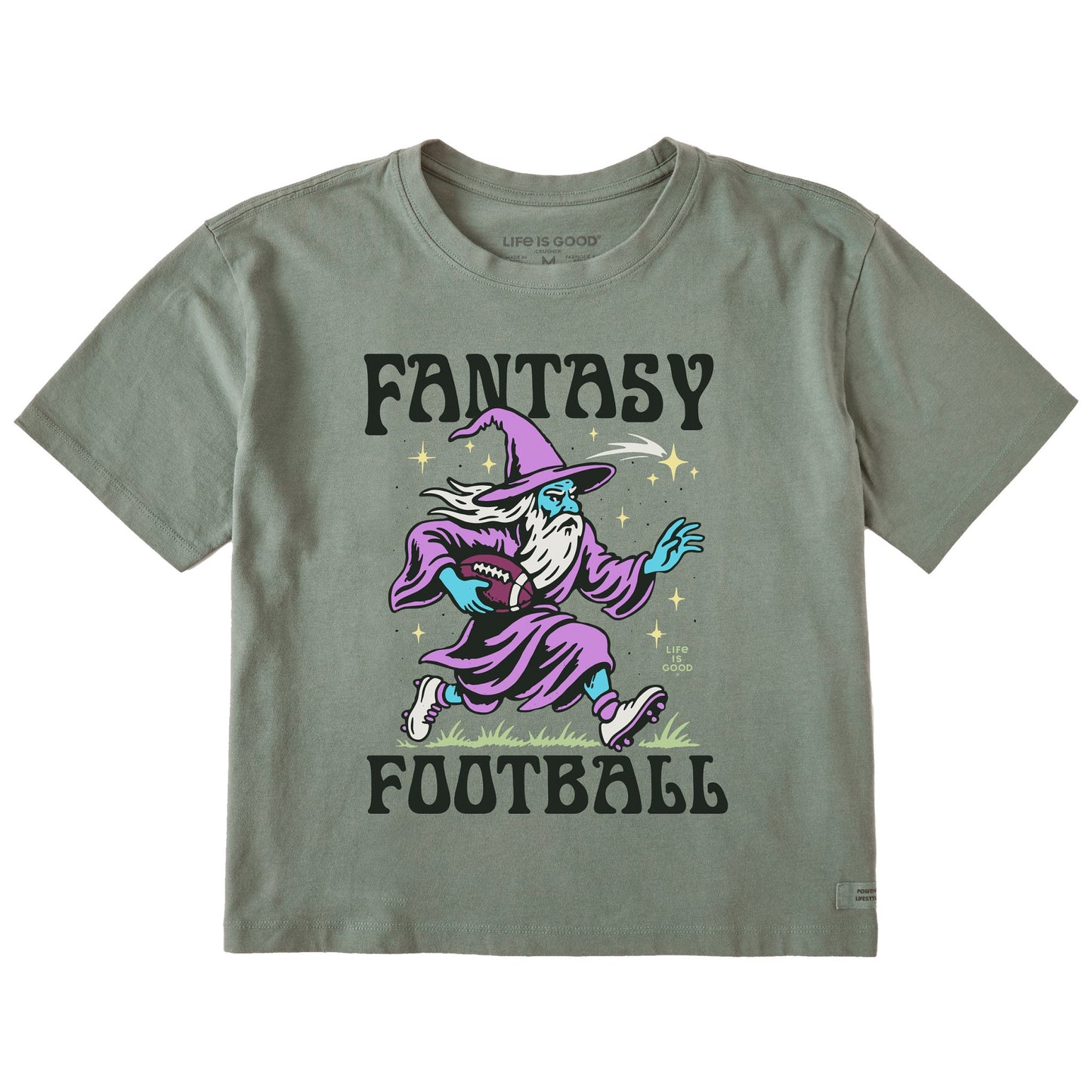 Women's Fantasy Football Rushing Wizard Short Sleeve Crusher Boxy Tee