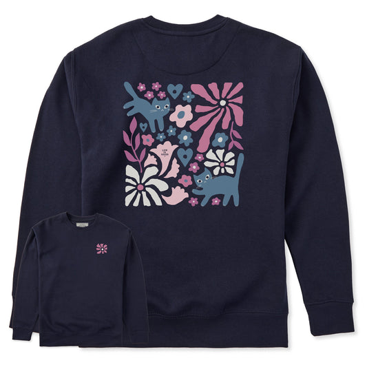 Adult Unisex Cats in Flower Field Every Wear Crew Sweatshirt
