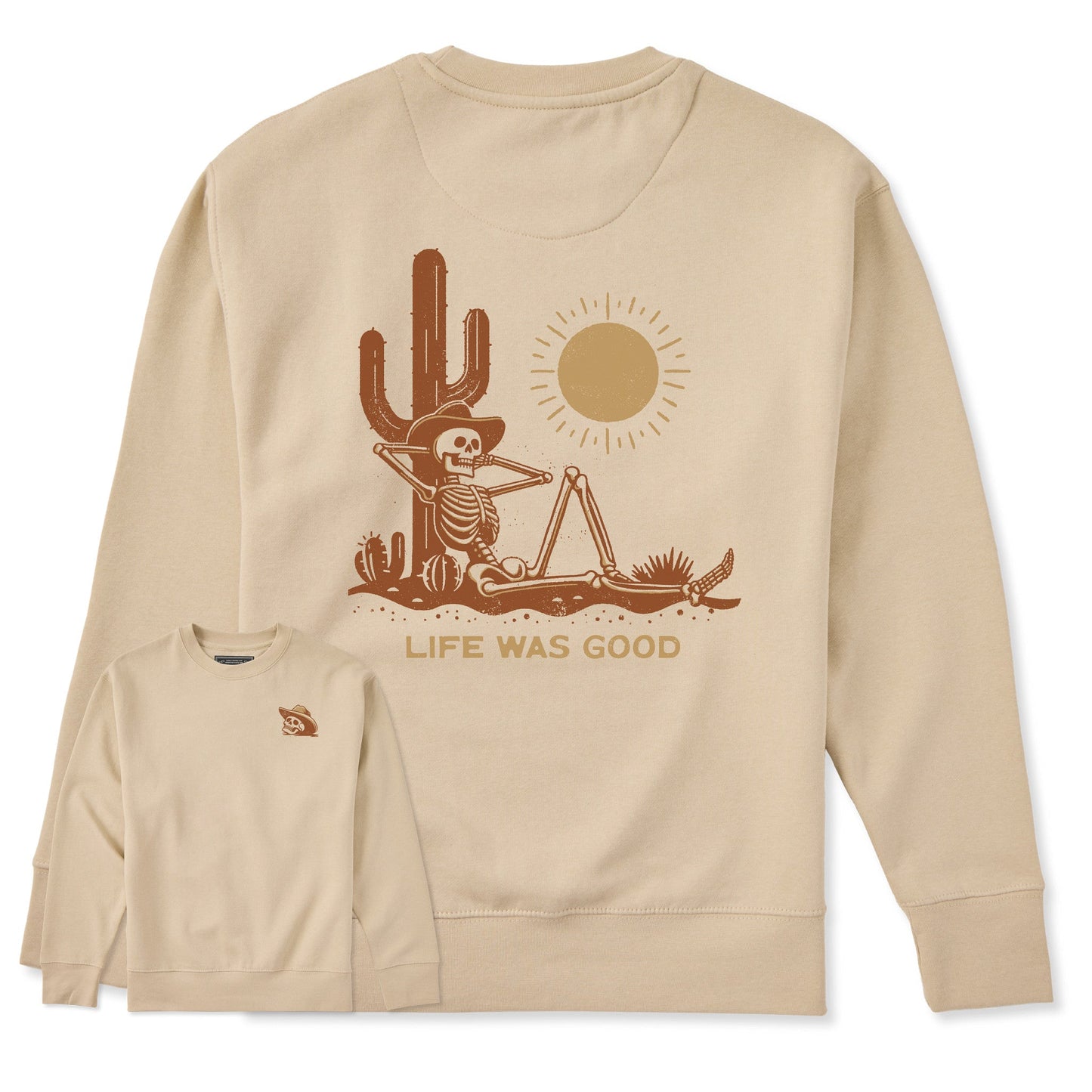 Adult Unisex Life was Good Cowboy Skull Every Wear Crew Sweatshirt