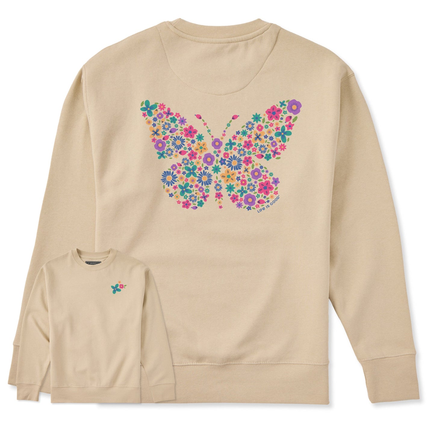 Adult Unisex Floral Butterfly Every Wear Crew Sweatshirt
