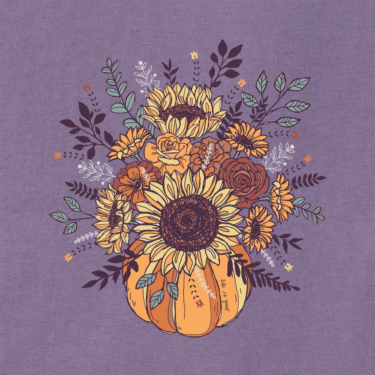Women's Pumpkin Full of Sunflowers Long Sleeve Crusher Vee
