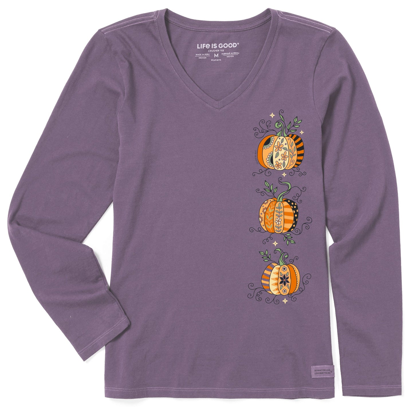 Women's Three Patchwork Pumpkins Long Sleeve Crusher Vee