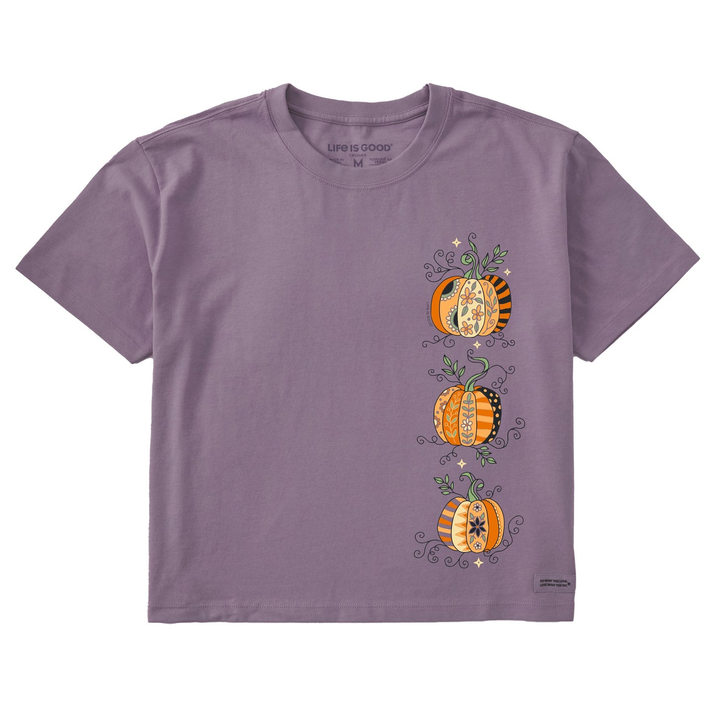 Women's Three Patchwork Pumpkins Short Sleeve Crusher Boxy Tee