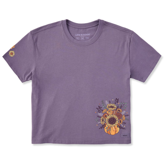 Women's Pumpkin Full of Sunflowers Short Sleeve Crusher Boxy Tee
