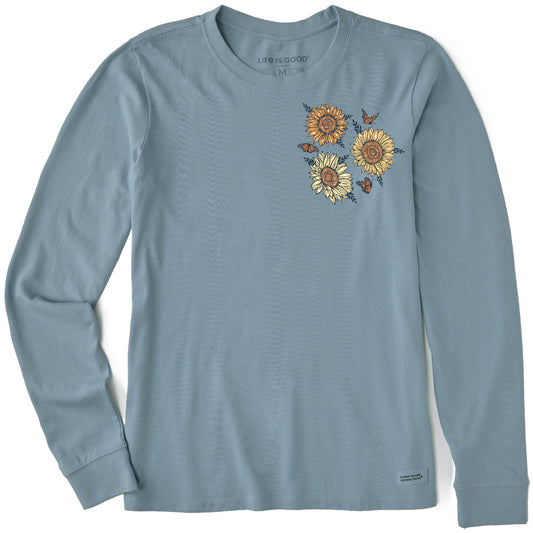Women's Sunflower Butterflies Long Sleeve Crusher Tee