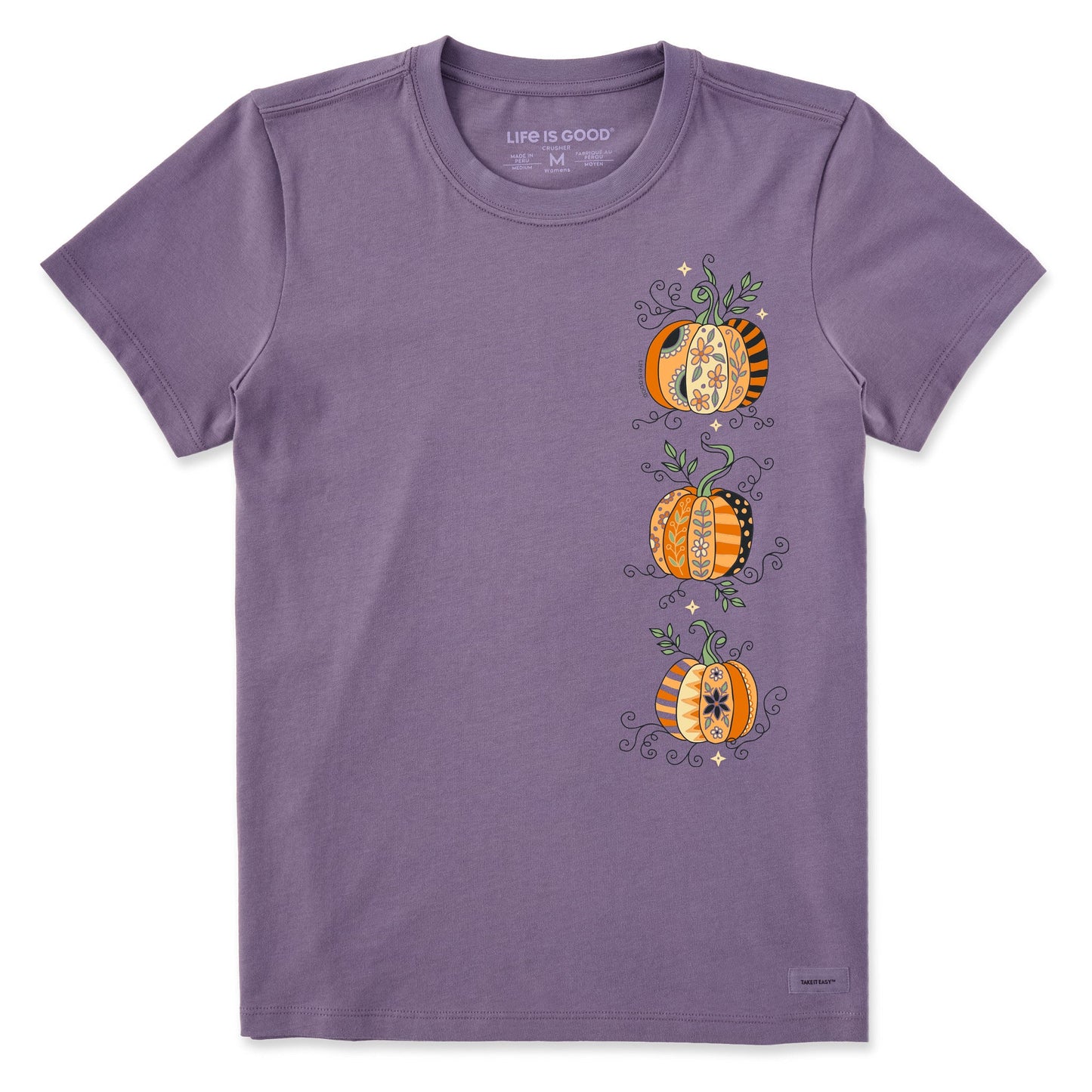 Women's Three Patchwork Pumpkins Short Sleeve Crusher Tee