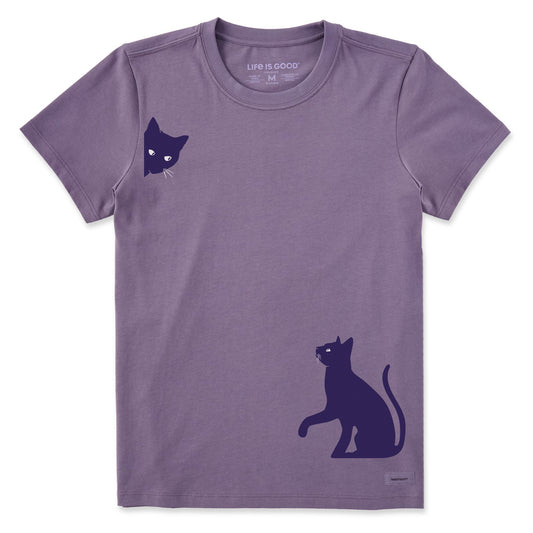 Women's Two Curious Cats Short Sleeve Crusher Tee