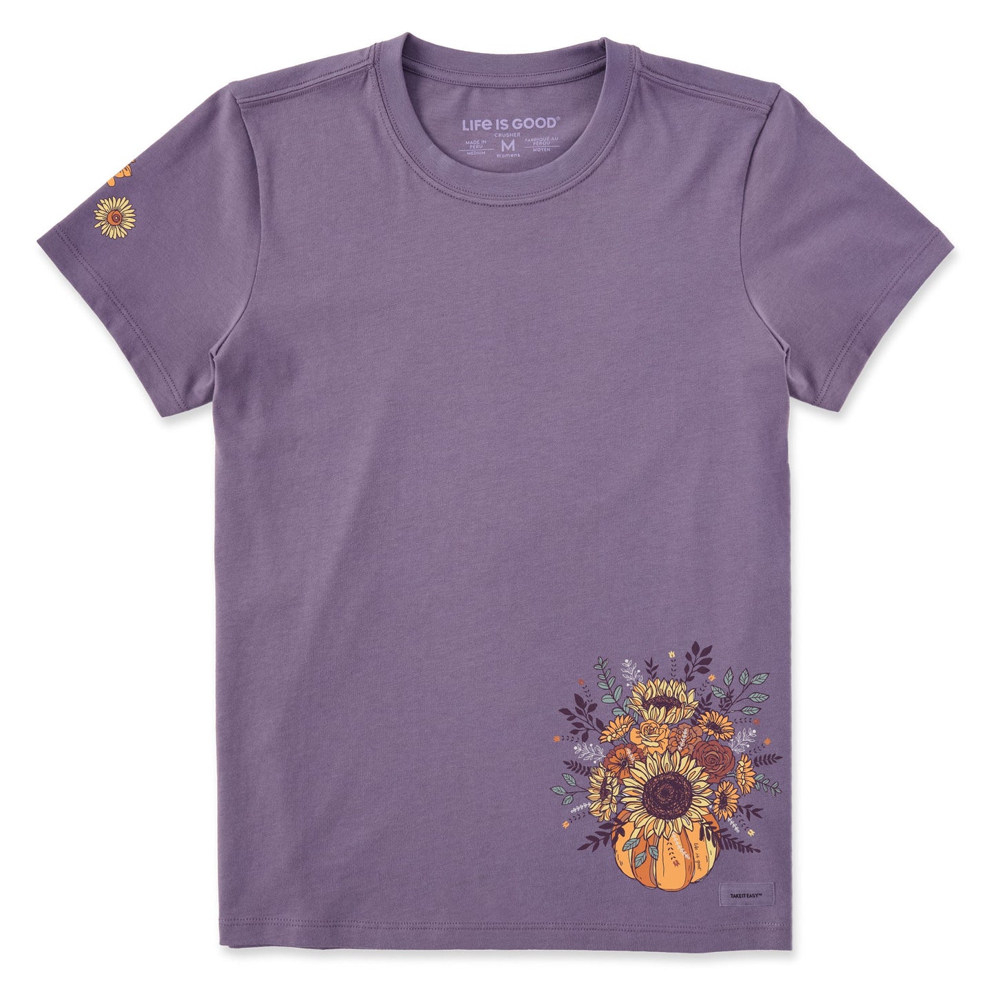 Women's Pumpkin Full of Sunflowers Short Sleeve Crusher Tee