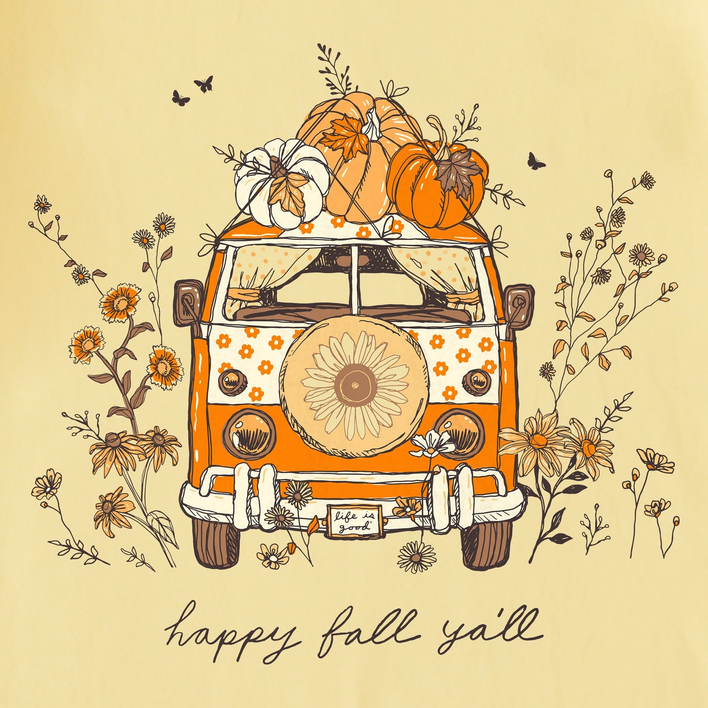 Kids Happy Fall Yall Van Short Sleeve Crusher Tee