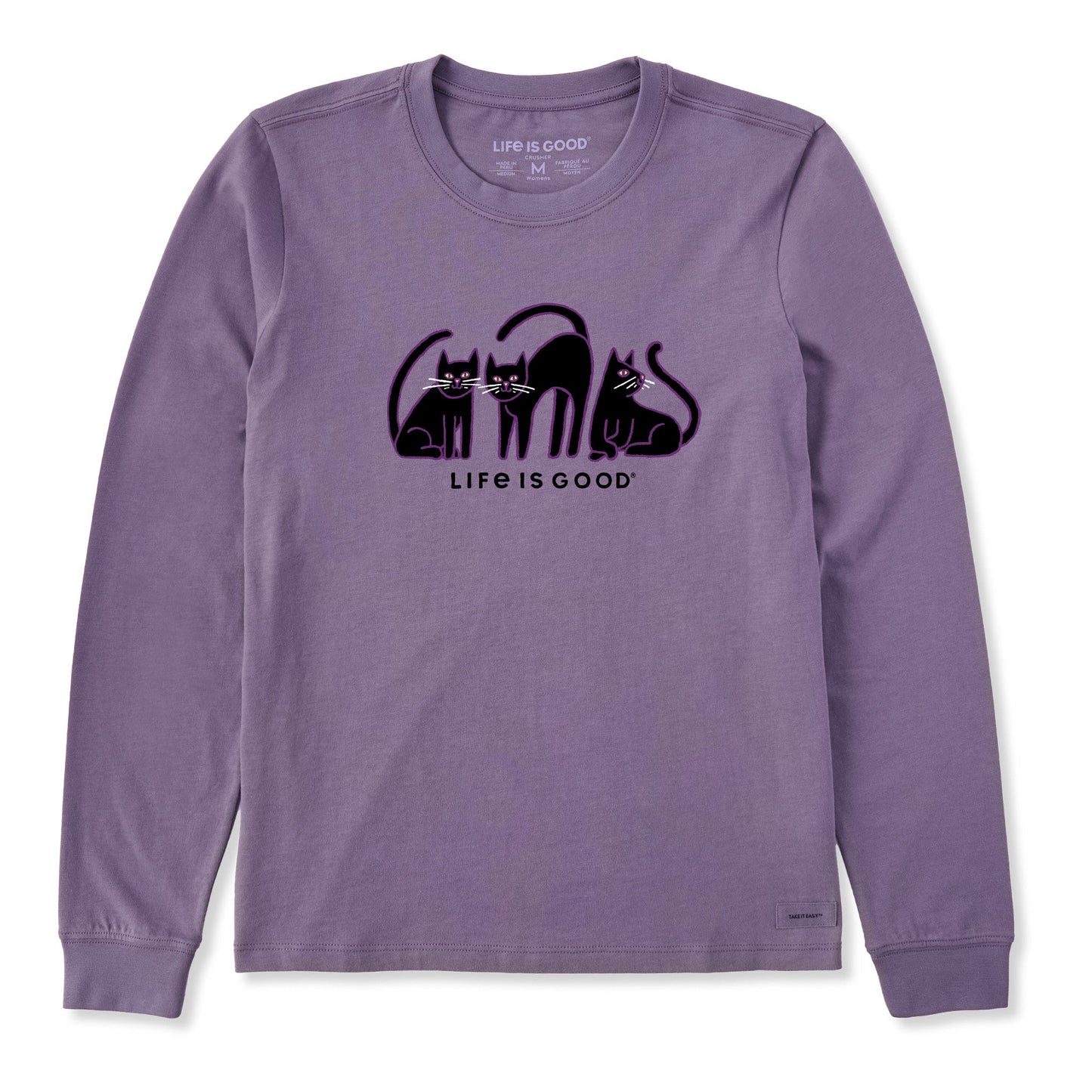 Women's Black Cat Trio Long Sleeve Crusher Tee