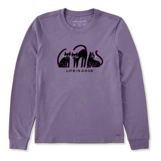 Women's Black Cat Trio Long Sleeve Crusher Tee