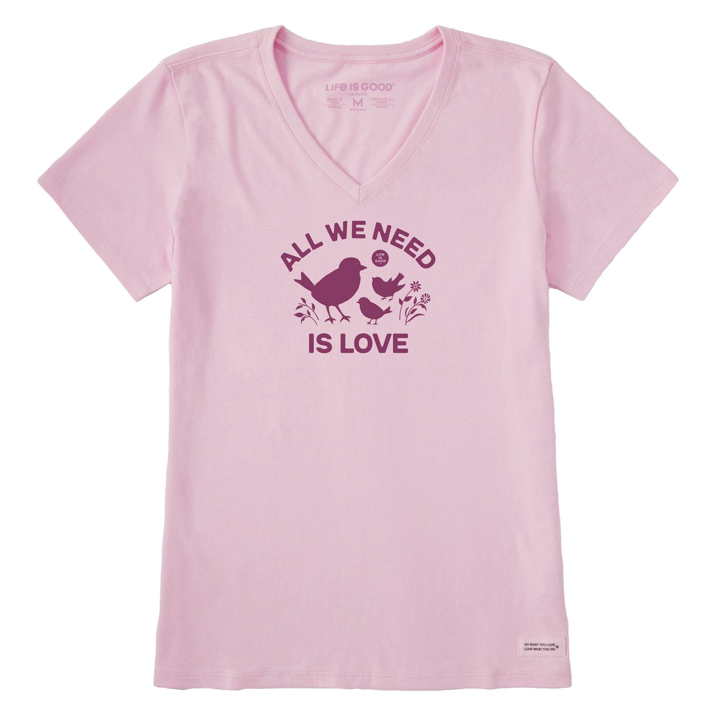 Women's All We Need is Love Birds Short Sleeve Vee