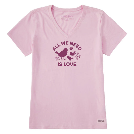 Women's All We Need is Love Birds Short Sleeve Vee