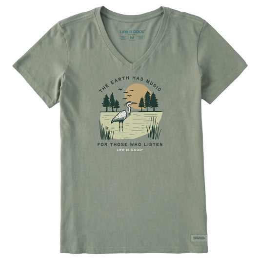 Women's Earth Has Music For Those Who Listen Short Sleeve Crusher Vee