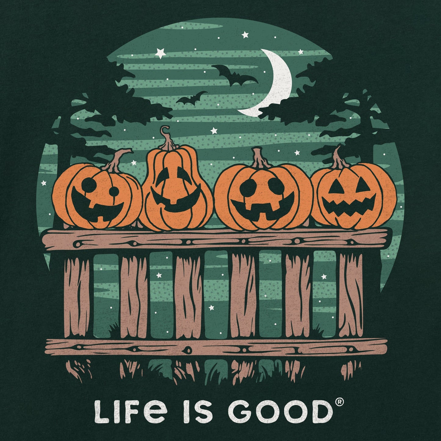 Kids Pumpkins on a Night Fence Short Sleeve Crusher Tee