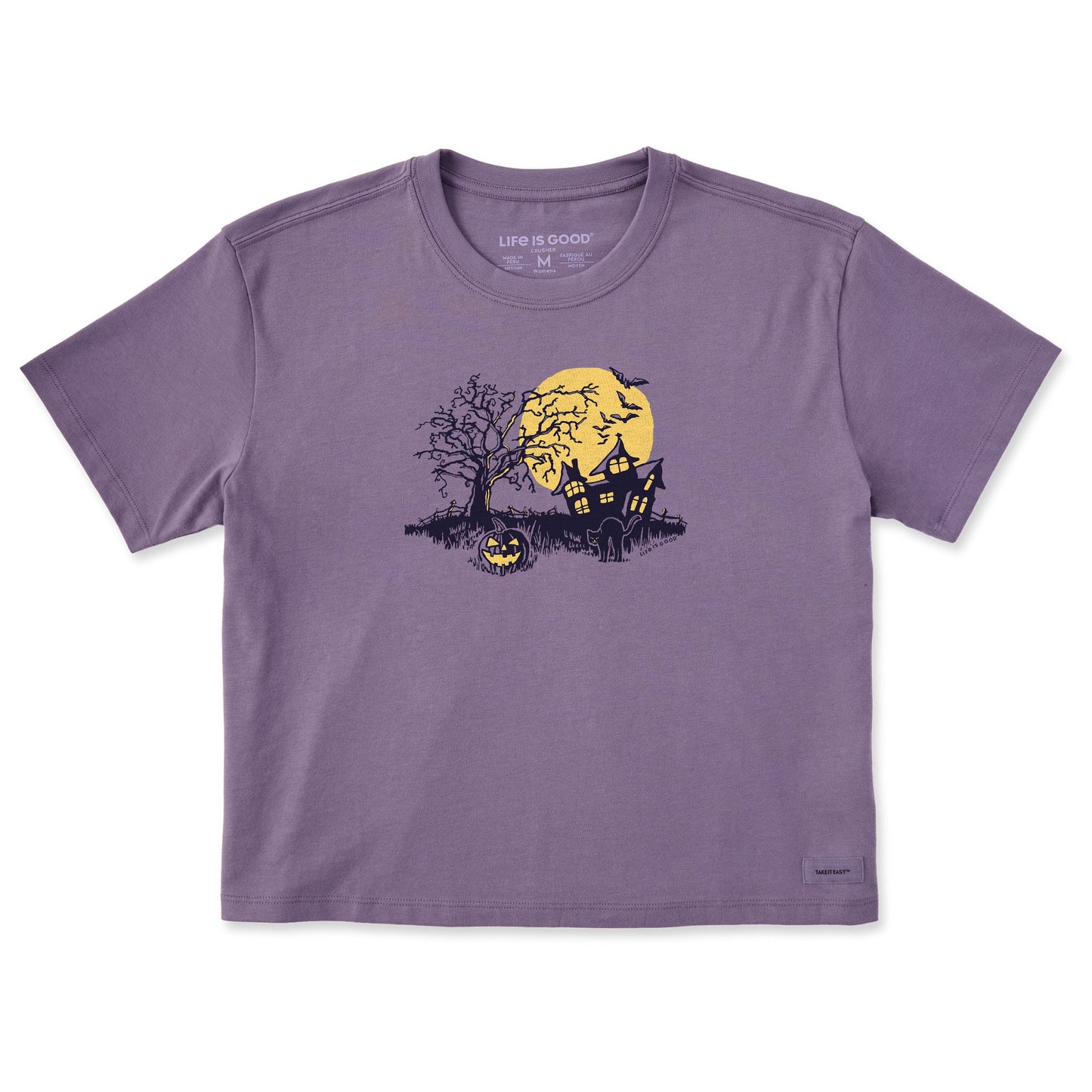 Women's Spooky Haunted House Short Sleeve Crusher Boxy Tee