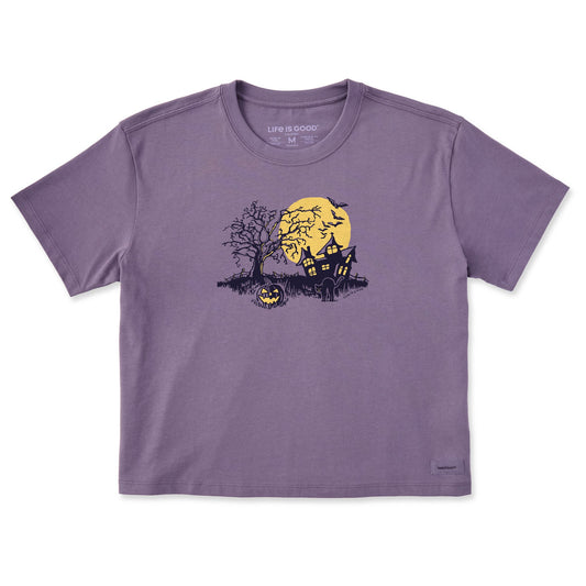 Women's Spooky Haunted House Short Sleeve Crusher Boxy Tee