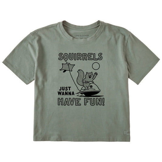 Women's Squirrels Just Wanna Have Fun Short Sleeve Crusher Boxy Tee