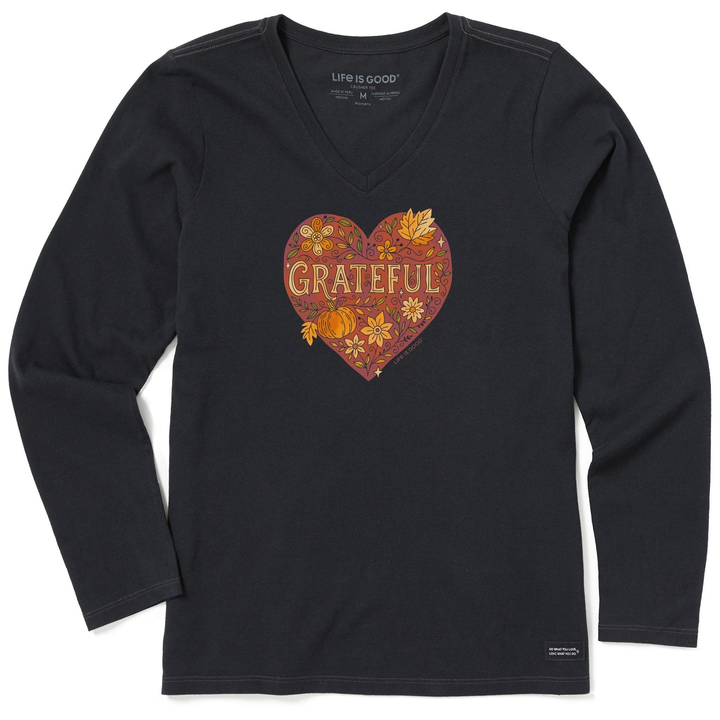 Women's Grateful Heart Doodle Watercolor Long Sleeve Crusher Vee