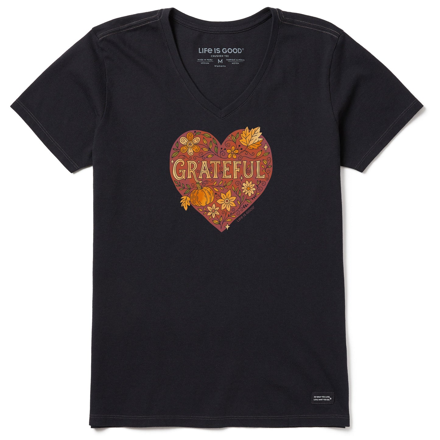 Women's Grateful Heart Doodle Watercolor Short Sleeve Crusher Vee