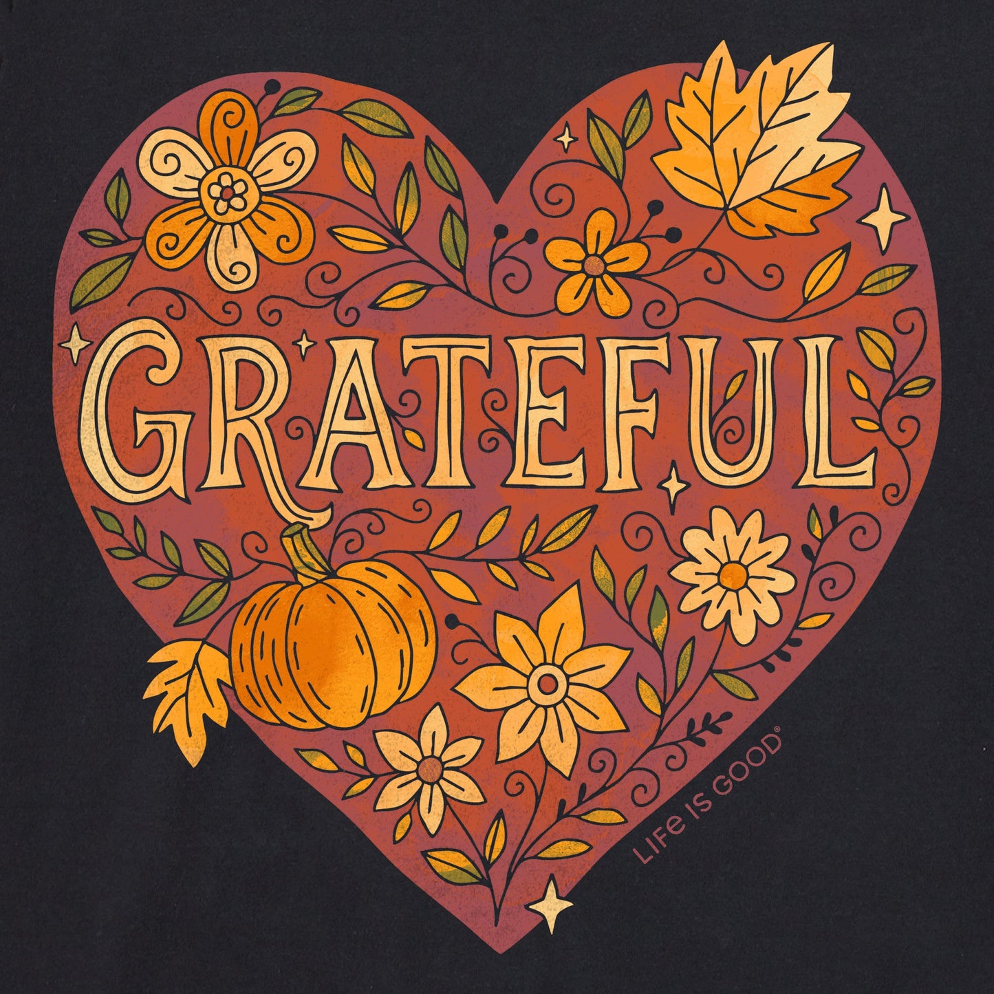 Women's Grateful Heart Doodle Watercolor Short Sleeve Crusher Vee