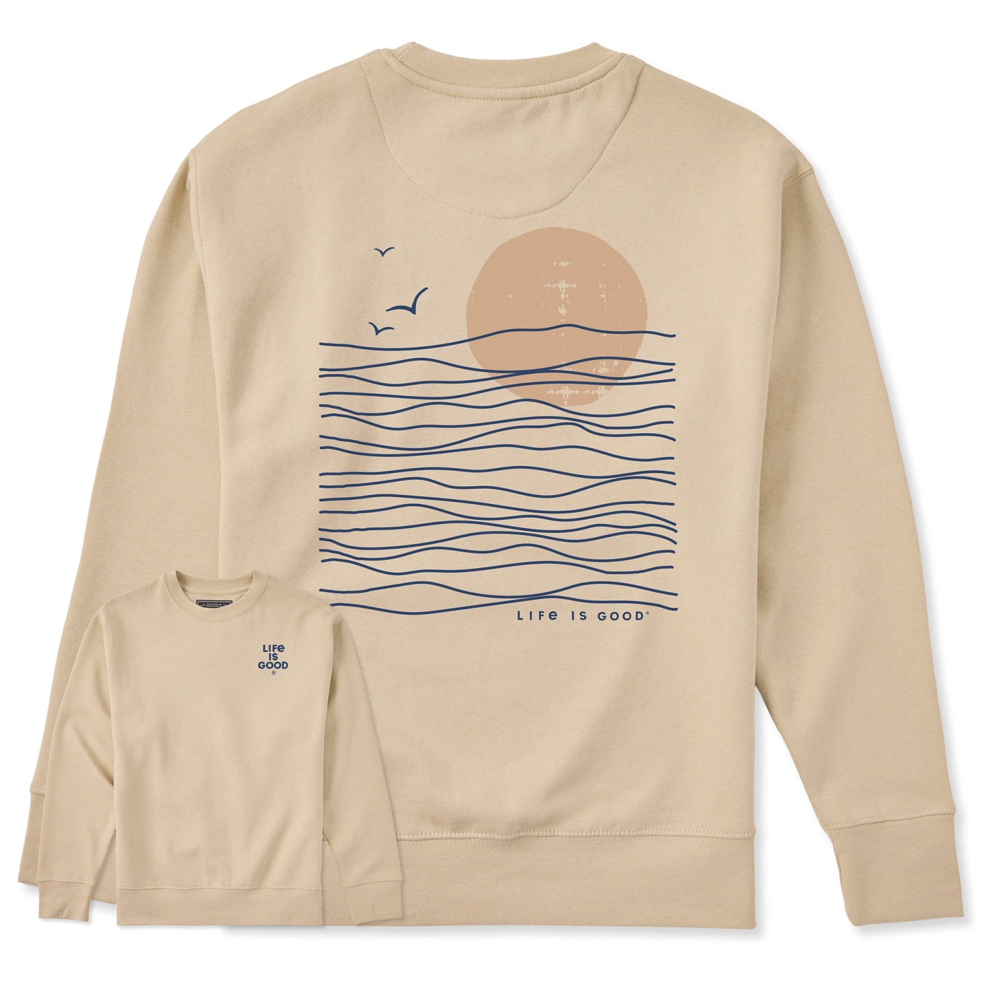 Adult Unisex Life is Good Sunset Waves Every Wear Crew Sweatshirt