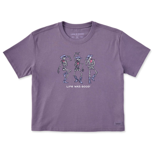 Women's Dancing Cowboy Skeletons Short Sleeve Crusher Boxy Tee