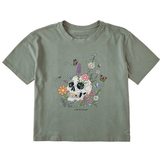 Women's Wildflower Skull Short Sleeve Crusher Boxy Tee