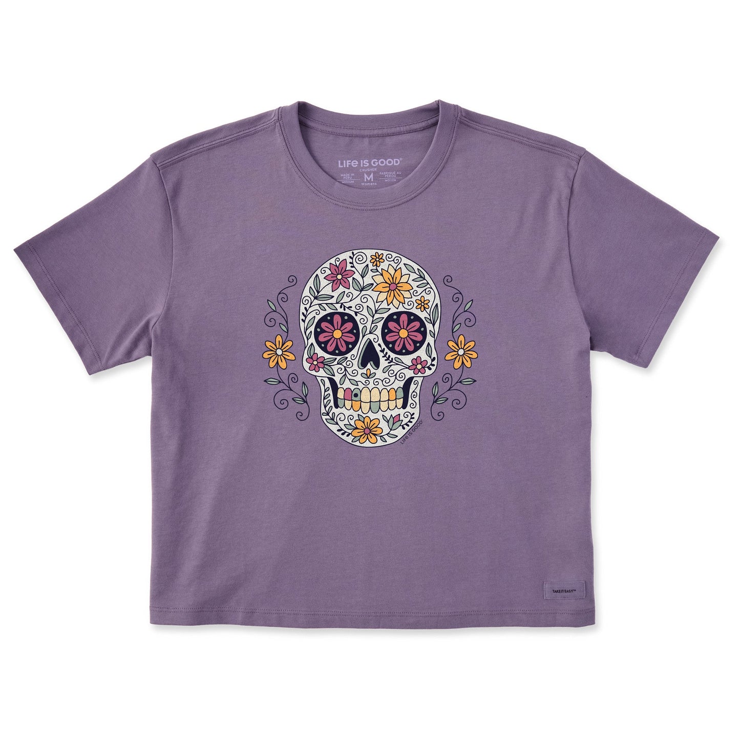 Women's Flower Skull Short Sleeve Crusher Boxy Tee