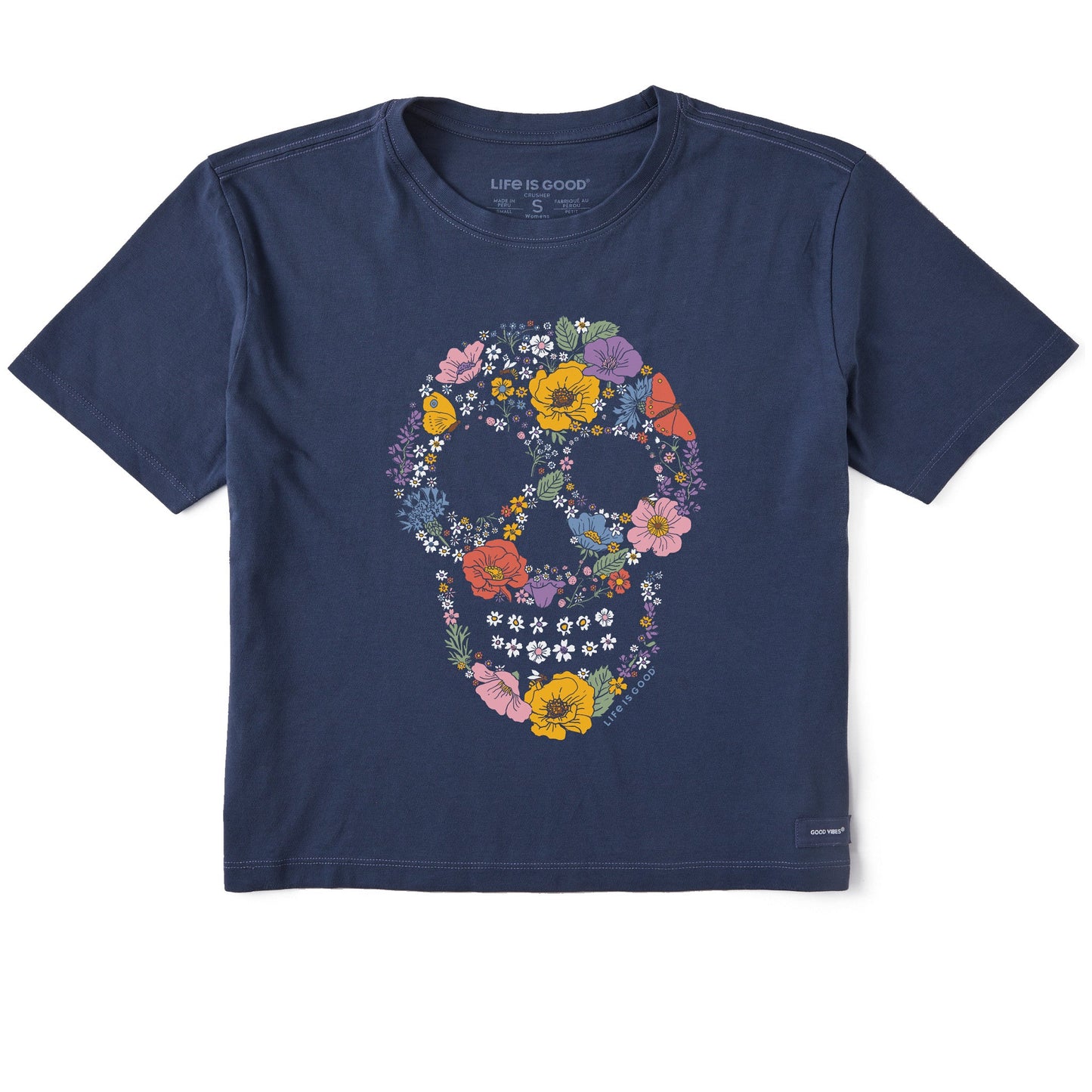 Women's Flower Collage Skull Short Sleeve Crusher Boxy Tee