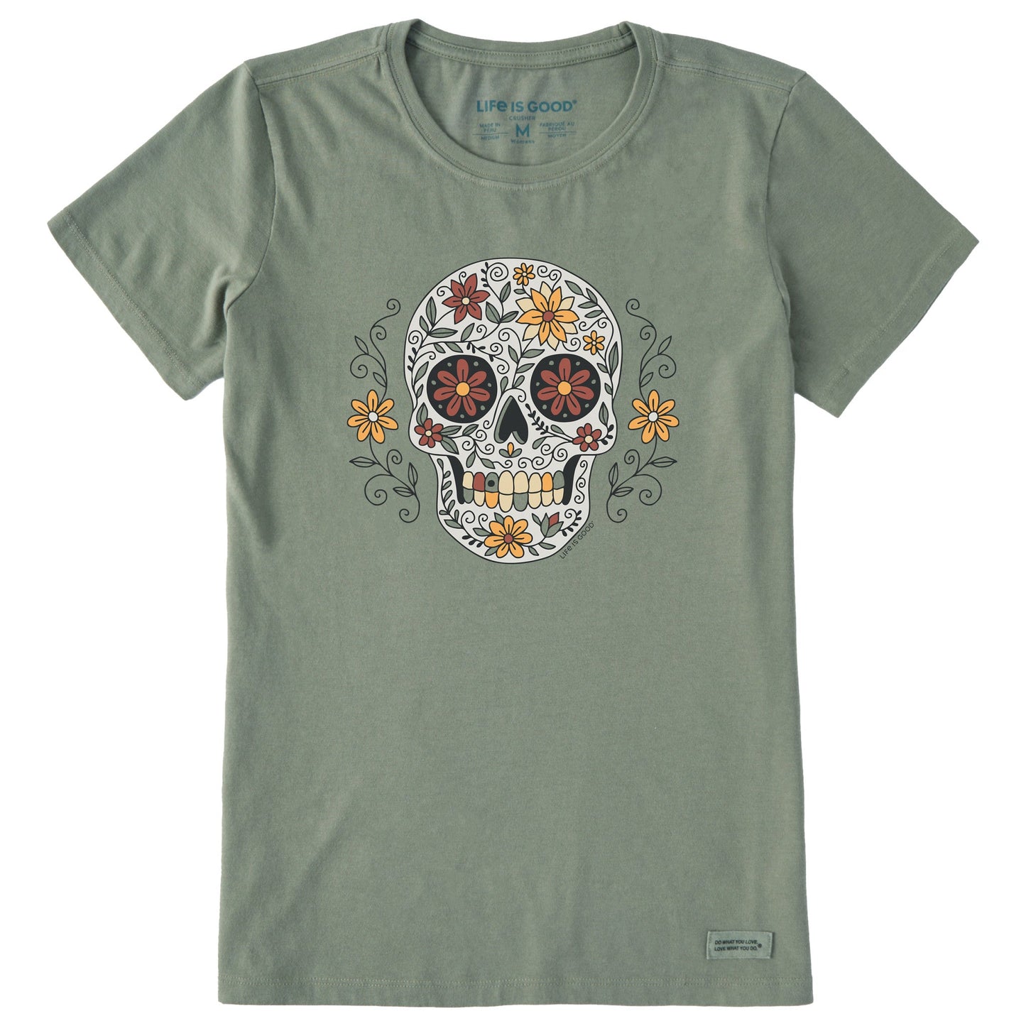 Women's Flower Skull Short Sleeve Crusher Tee