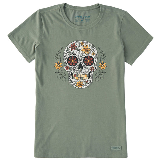 Women's Flower Skull Short Sleeve Crusher Tee