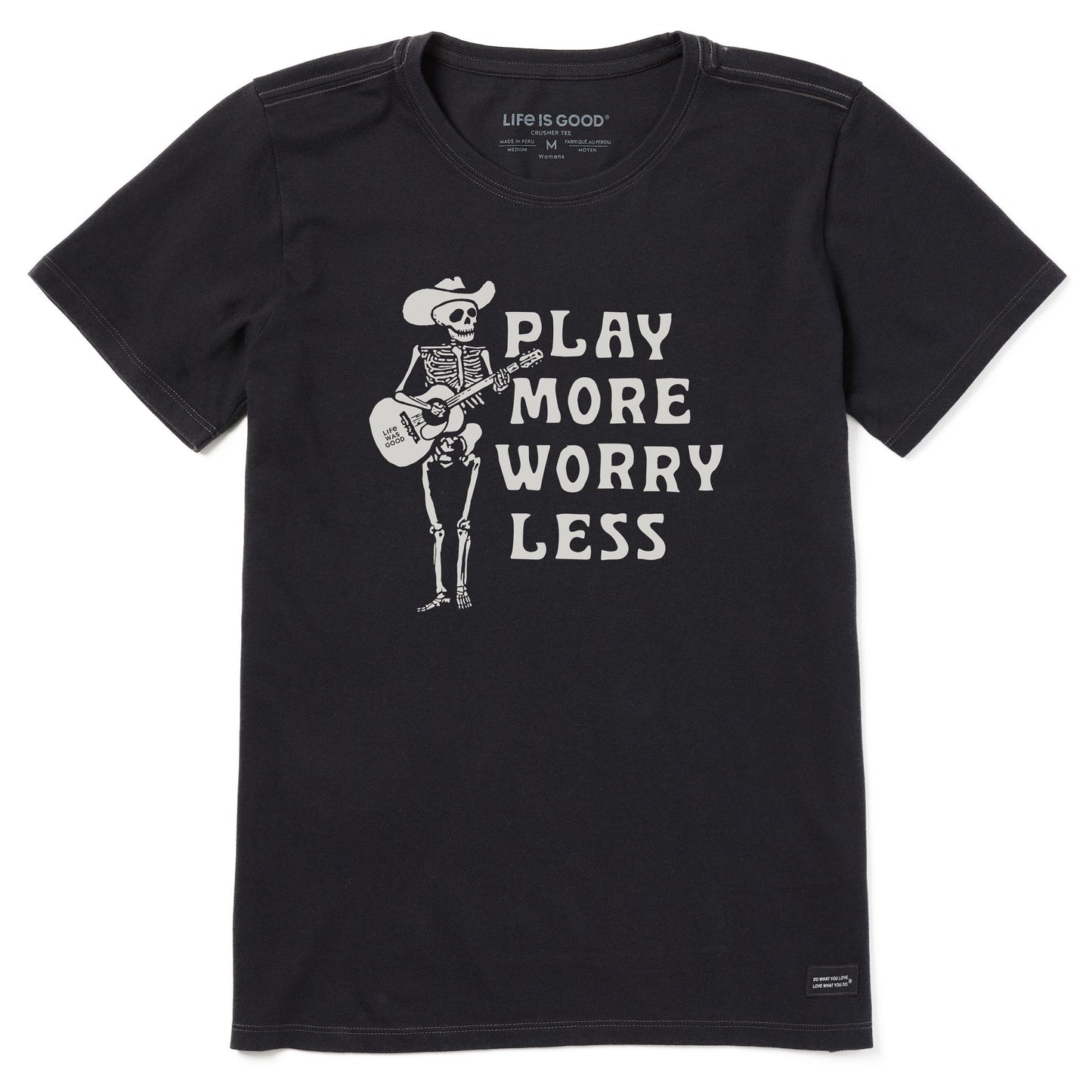 Women's Play More Worry Less Skeleton Short Sleeve Crusher Tee
