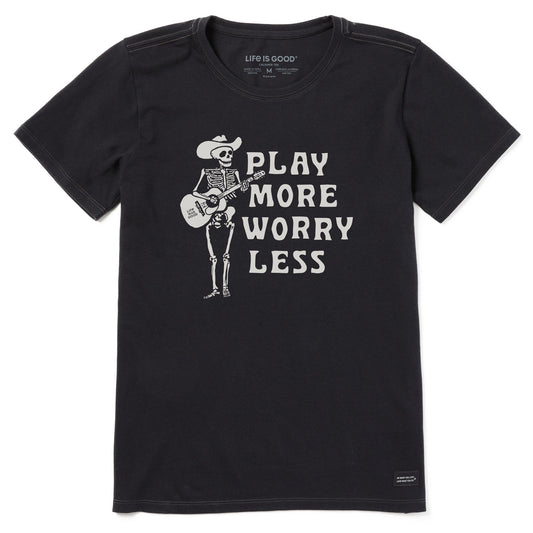 Women's Play More Worry Less Skeleton Short Sleeve Crusher Tee