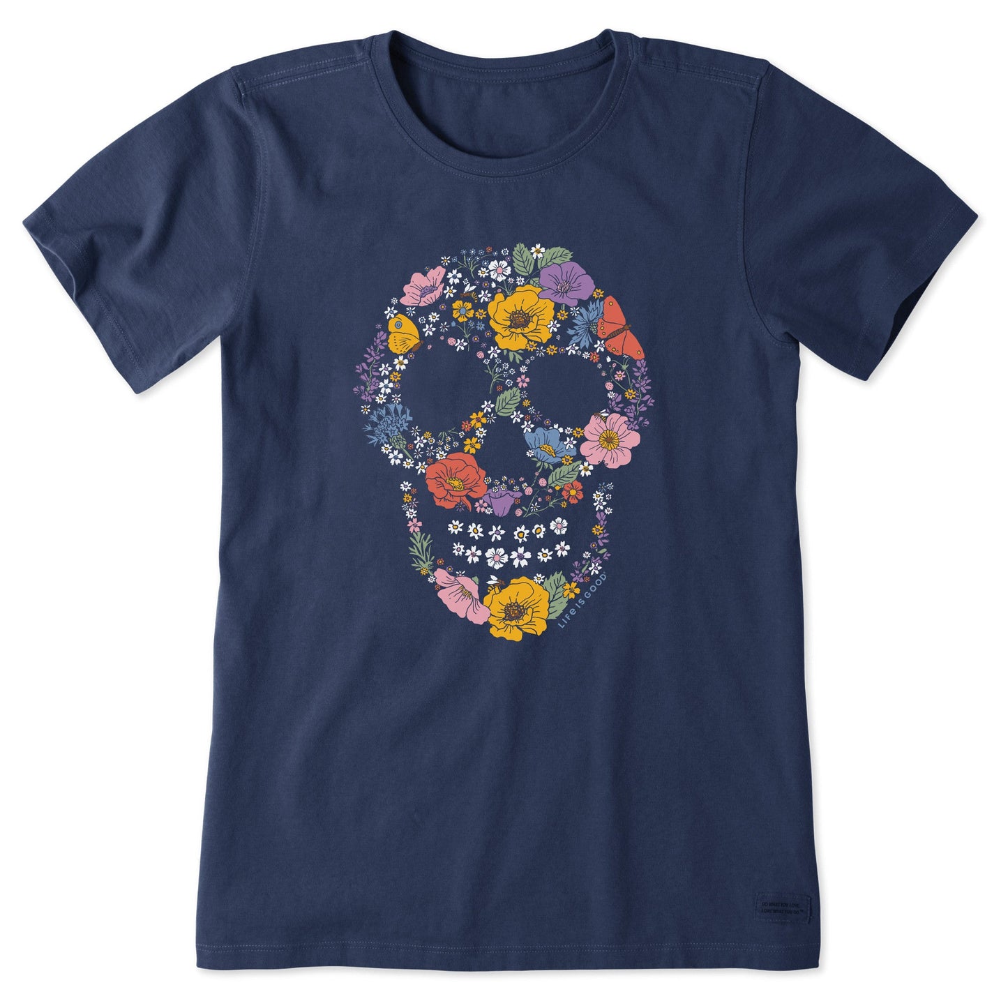 Women's Flower Collage Skull Short Sleeve Crusher Tee