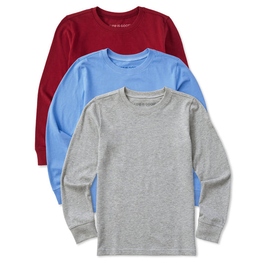 Kids Solid 3-Pack Long Sleeve Crusher Tee  Multi 3