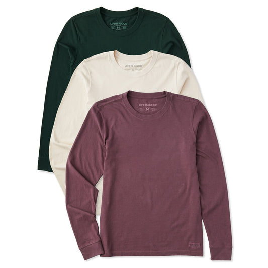 Womens Solid 3-Pack Long Sleeve Crusher Tee  Multi 6