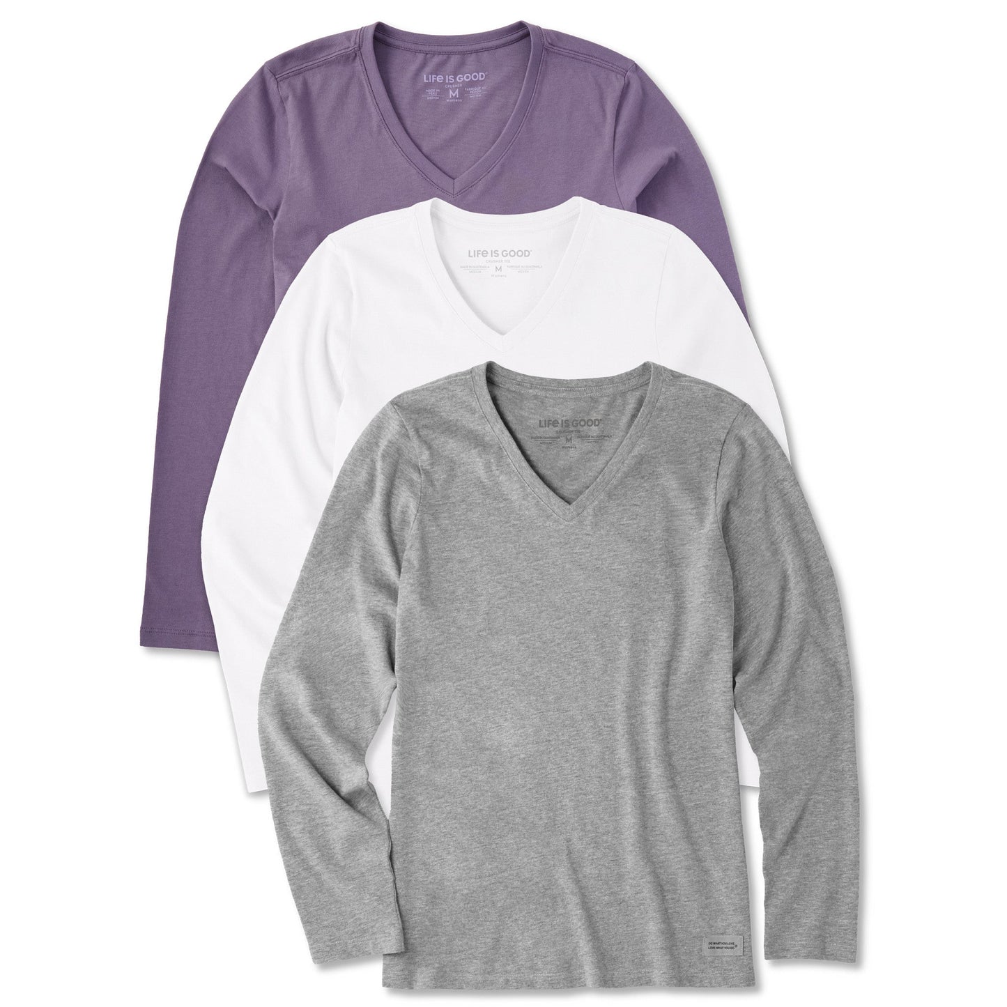 Womens Solid 3-Pack Long Sleeve Crusher Vee  Multi 4