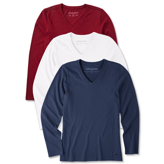 Womens Solid 3-Pack Long Sleeve Crusher Vee  Multi 5