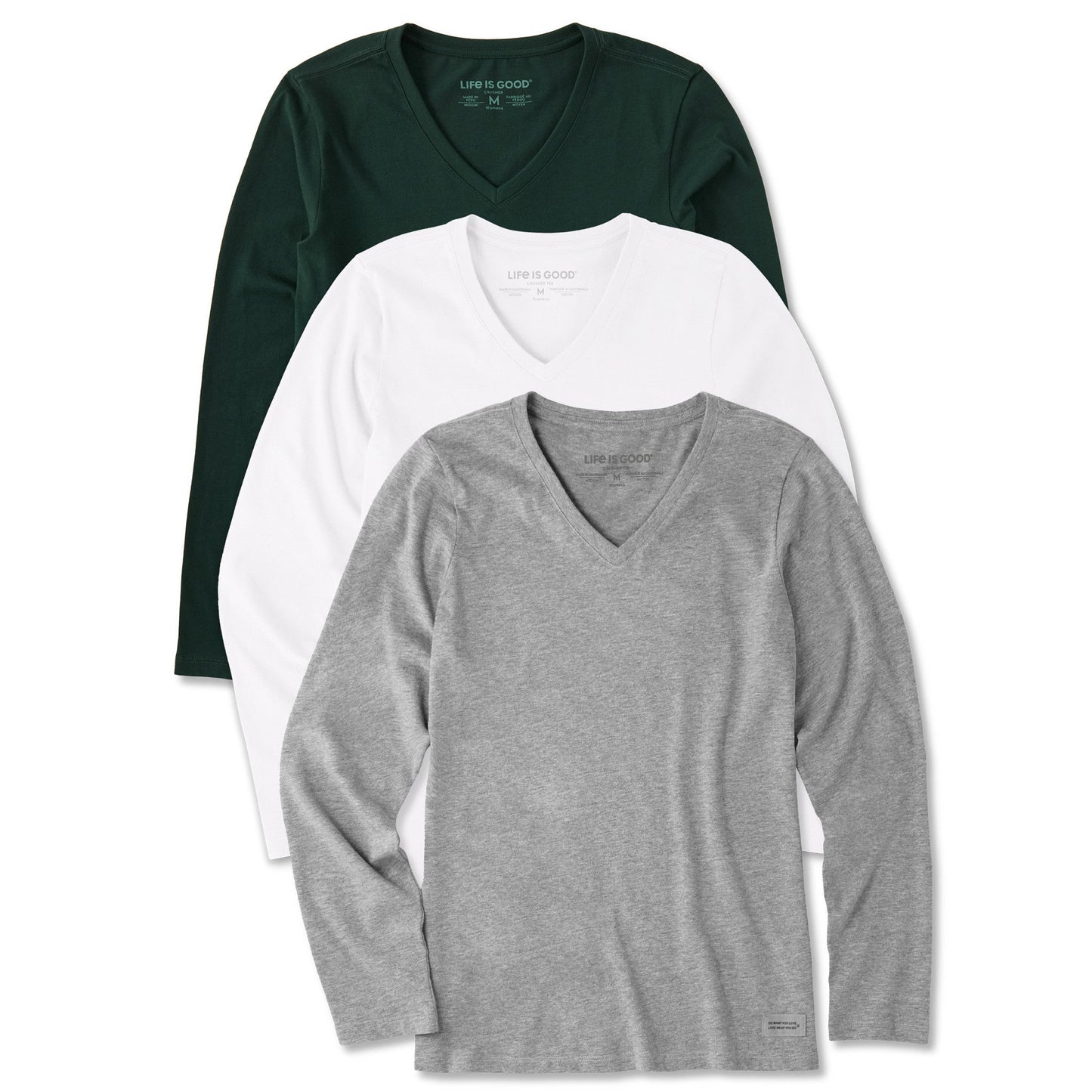 Womens Solid 3-Pack Long Sleeve Crusher Vee  Multi 6