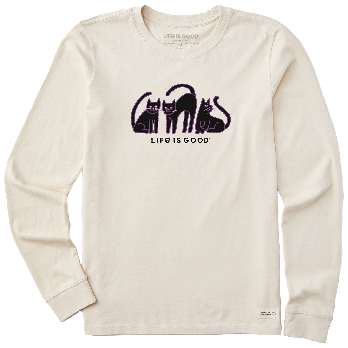 Women's Black Cat Trio Long Sleeve Crusher Tee