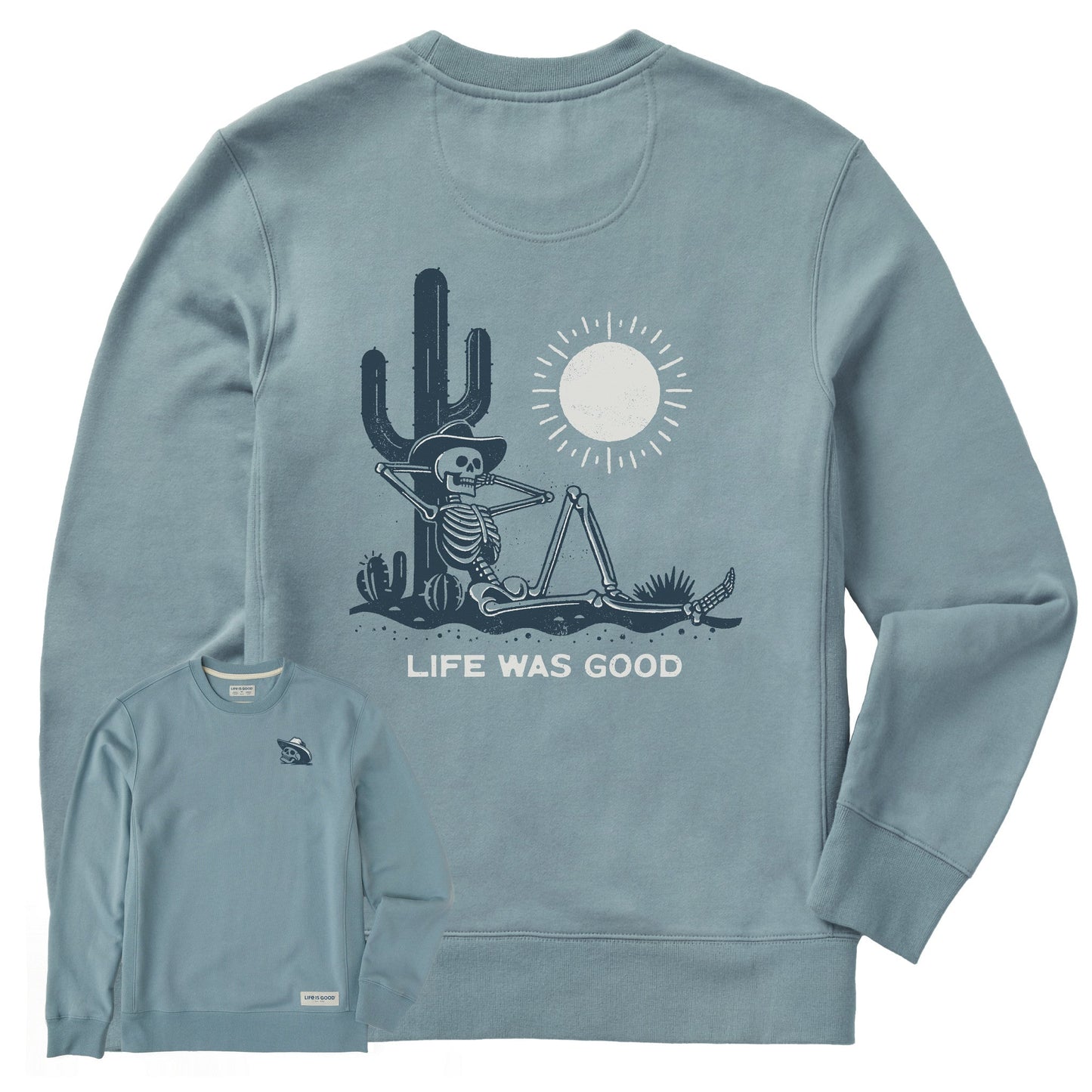 Men's Life was Good Cowboy Skull Simply True Fleece Crew