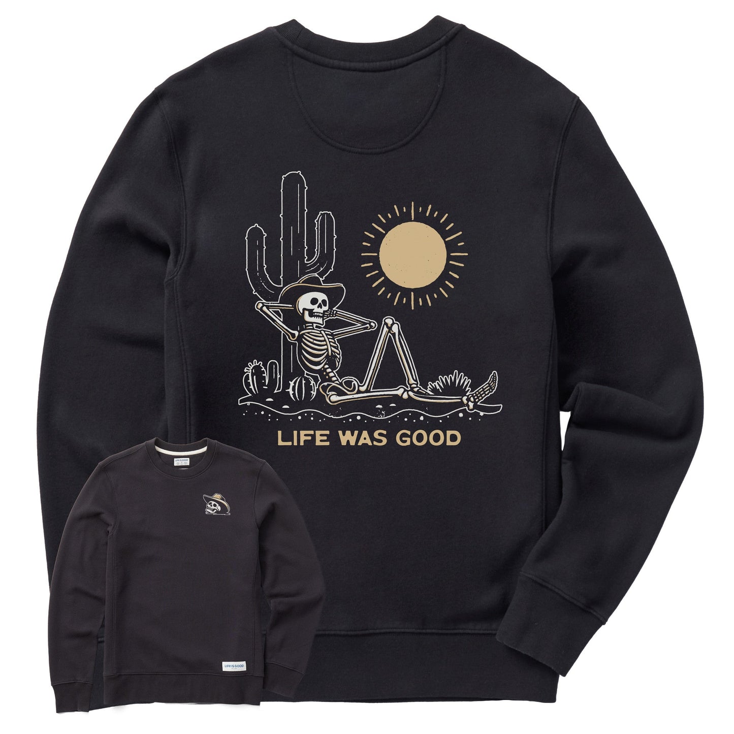 Men's Life was Good Cowboy Skull Simply True Fleece Crew