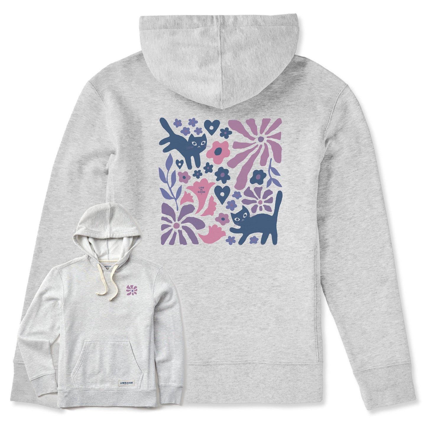 Women's Cats in Flower Field Simply True Fleece Hoodie