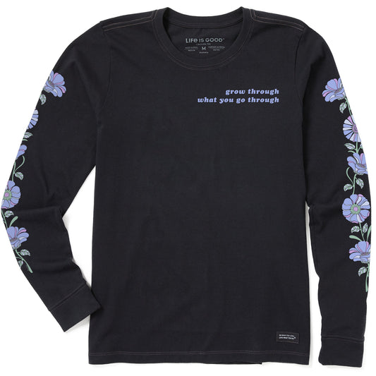 Women's Grow Through Retro Flowers Long Sleeve Crusher Tee