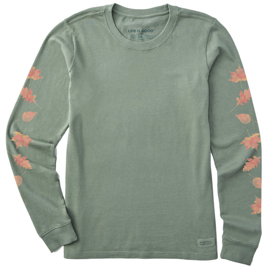 Women's Watercolor Fall Leaves Long Sleeve Crusher Tee